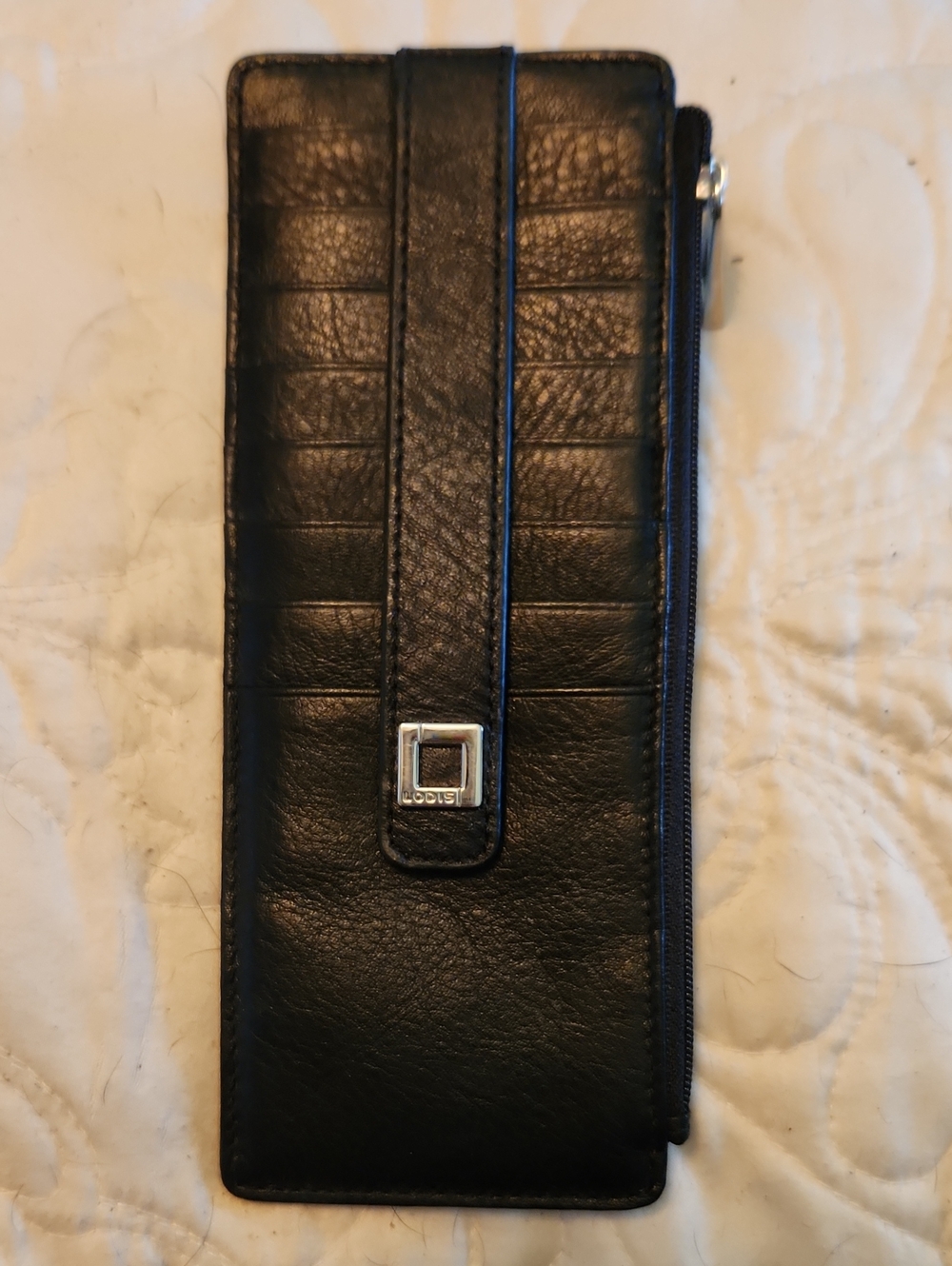 Lodis Black Leather Wallet with Silver Square Logo